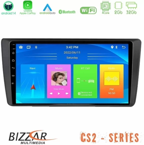 Bizzar CS2 Series 4Core Android14 2+32GB Skoda Octavia 2004-2012 Navigation Multimedia Tablet 9″ Με Carplay & Android Auto U-CS2-SK1914