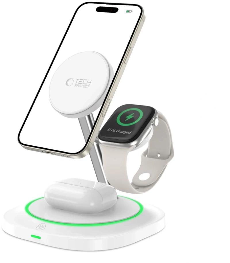 Tech-Protect QI15W-A46 3-in-1 MagSafe Μαγνητικός Ασύρματος Φορτιστής White