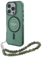 Guess IML Glitter With Pearl Strap MagSafe case for iPhone 16 Pro Max - green
