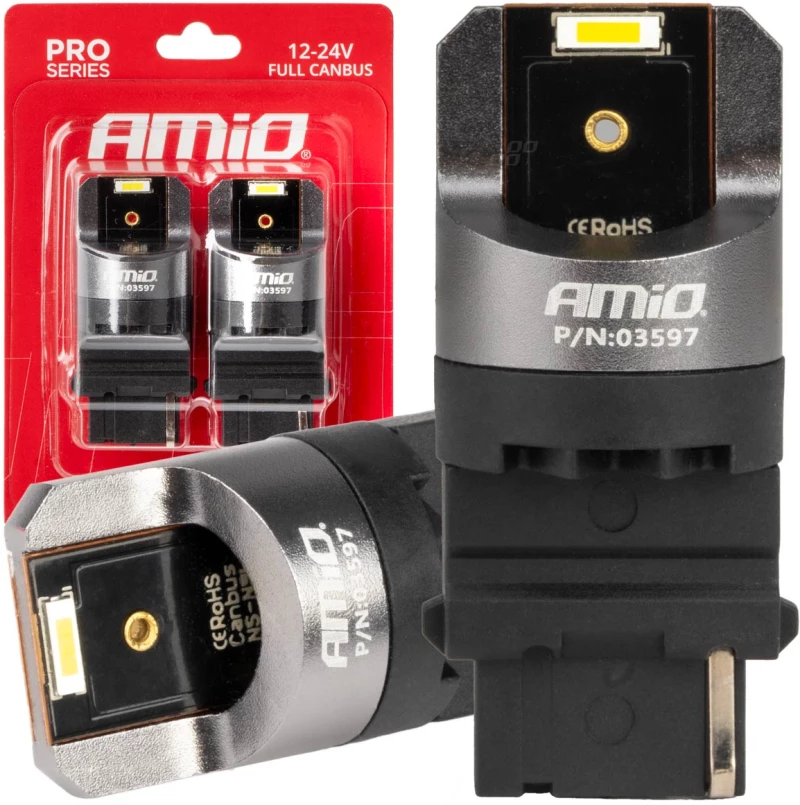 ΛΑΜΠΑΚΙΑ P27W 12/24V 6.000K 2SMD LED FULL CAN-BUS ΛΕΥΚΟ PRO SERIES AMIO - 2 Τεμ.