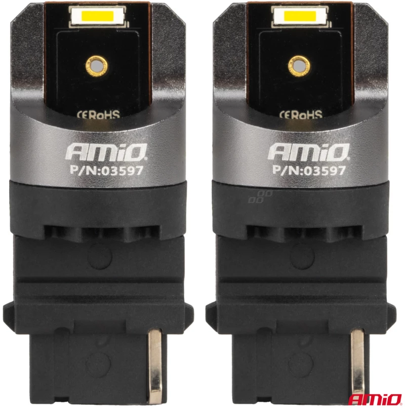 ΛΑΜΠΑΚΙΑ P27W 12/24V 6.000K 2SMD LED FULL CAN-BUS ΛΕΥΚΟ PRO SERIES AMIO - 2 Τεμ.
