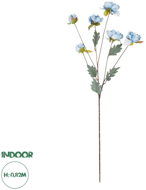 GloboStar® Artificial Garden SKY BLUE PAEONIA BRANCH 21306 Τεχνητό Διακοσμητικό Κλαδί Παιώνιας Μπλέ Y82cm