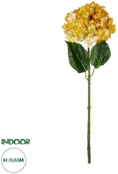 GloboStar® Artificial Garden YELLOW HYDRANGEA BRANCH 21317 Τεχνητό Διακοσμητικό Κλαδί Κίτρινη Ορτανσία Y65cm