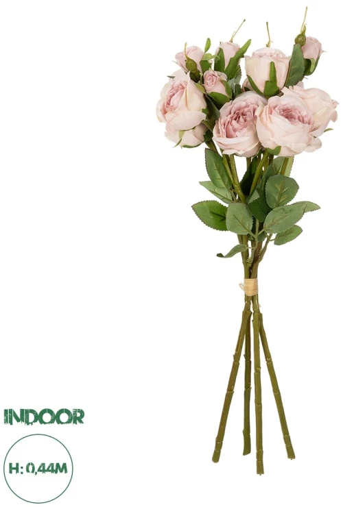 GloboStar® Artificial Garden DUSTY PINK ROSE BOUQUET 21084 Τεχνητό Διακοσμητικό Μπουκέτο Τριαντάφυλλα Ανοιχτό Ροζ Y44cm