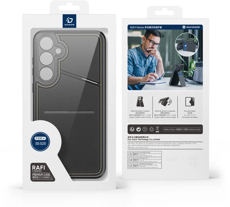 Dux Ducis Rafi II Case for Samsung Galaxy S25 with Stand and Wallet - Black
