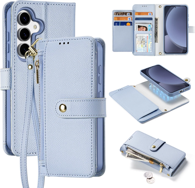 Dux Ducis Lawa Leather Case for Samsung Galaxy S25+ with Detachable Magnetic Wallet - Blue