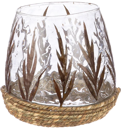 Φανάρι Καταιγίδας Conical "Greenery" Leaf Design Γυάλινο Πράσινο PU 4 H. 11 cm D. 11 cm (1 τμχ.)