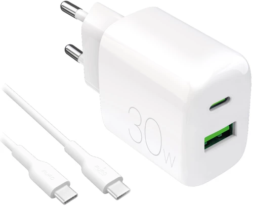 Puro PROLITE 30W USB-A / USB-C wall charger + USB-C - USB-C cable 1.2m - white