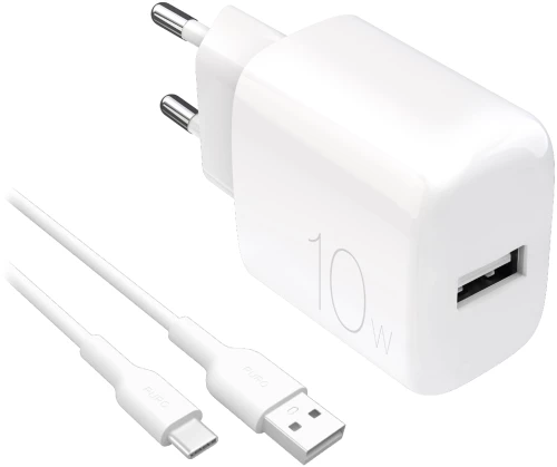 Puro PROLITE 10W USB-A wall charger + USB-A - USB-C cable 1.2m - white
