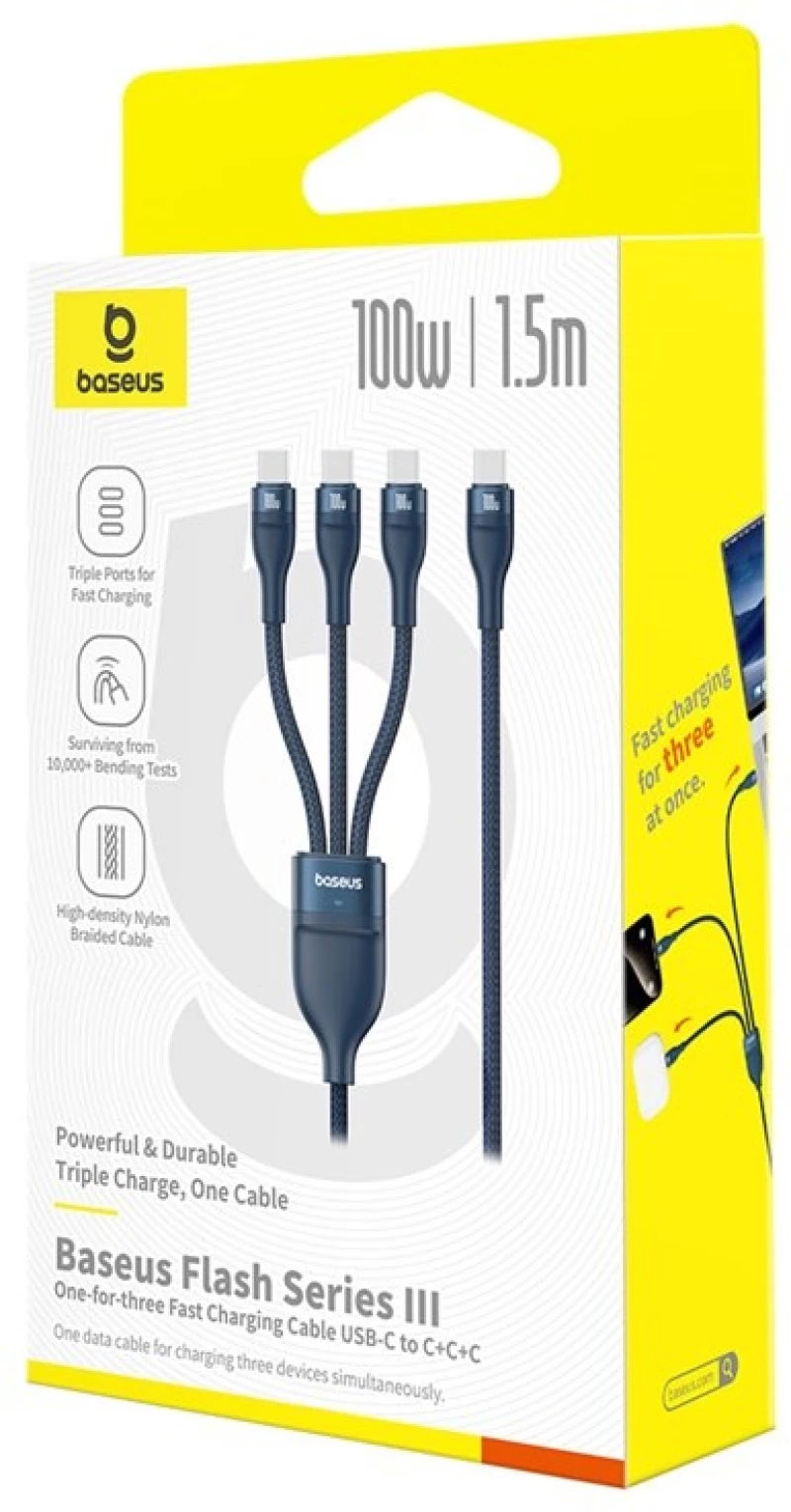 Baseus Flash Series Type C to C+C+C fast charging cable 480 Mbps Blue