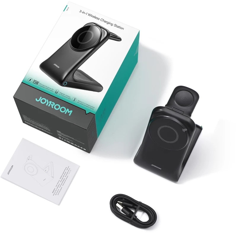 Joyroom JR-W15 Wireless Charger 3 in 1 Charging Station with MagSafe - Black