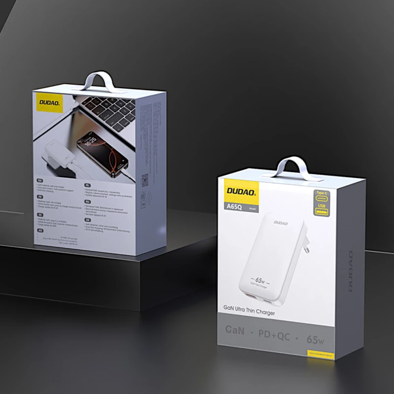 GaN Dudao A65Q 65W USB-A / USB-C PD Ultra-Thin Travel Wall Charger EU / US - White