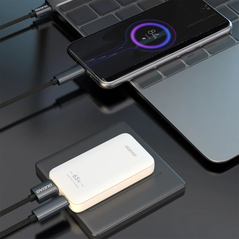 GaN Dudao A65Q 65W USB-A / USB-C PD Ultra-Thin Travel Wall Charger EU / US - White