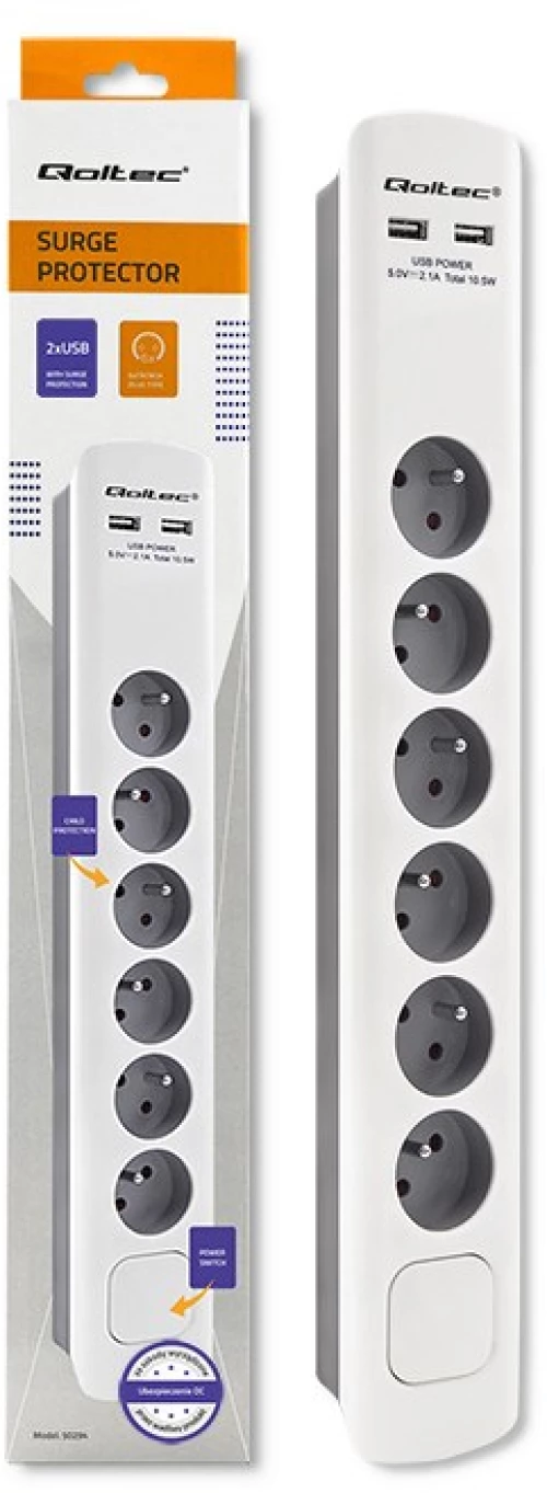 Qoltec 50294 surge protector White-grey 6 AC outlet(s) 230 V 1.8 m