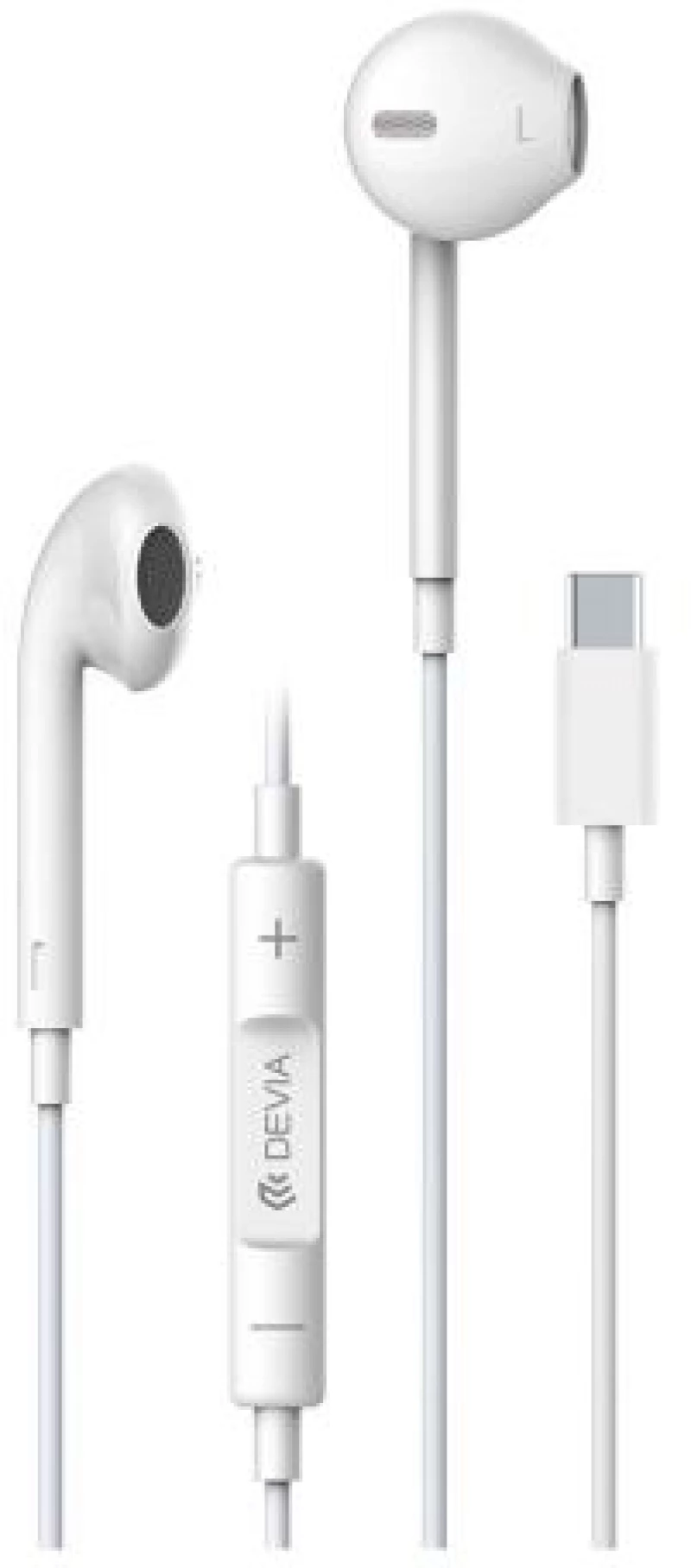 Hands Free Stereo Devia Earpods EM048 USB C με Χειριστήριο & Μικρόφωνο Smart Series Λευκό