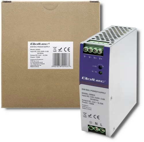 Qoltec 50903 Industrial DIN rail power supply | 150W | 24V | 6.25A