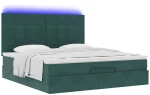 vidaXL Οθωμανικό κρεβάτι με στρώματα & LEDs Σκούρο πράσινο Βελούδο