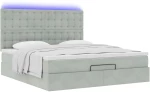 vidaXL Οθωμανικό κρεβάτι με στρώματα & LEDs Ανοιχτό γκρι Βελούδο