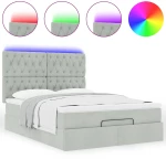 vidaXL Οθωμανικό κρεβάτι με στρώματα & LEDs Ανοιχτό γκρι Βελούδο