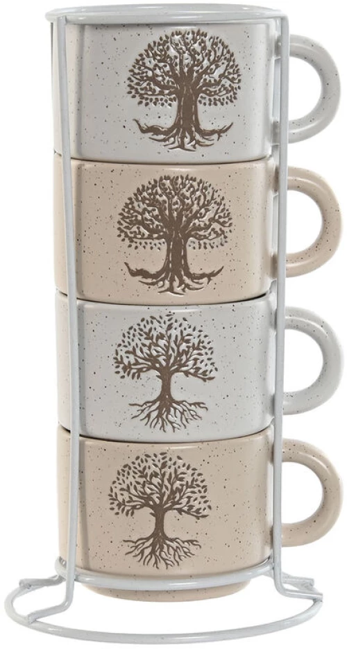 Σετ Κούπες Καφέ Home ESPRIT Λευκό Μπεζ Μέταλλο Πήλινα 150 ml