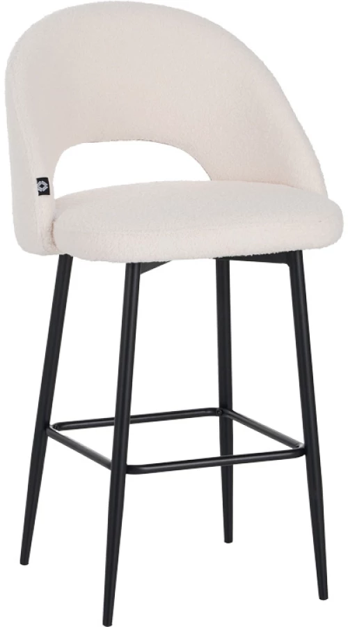 Σκαμπο μπαρ Masebo pakoworld μπουκλέ ύφασμα σε λευκή απόχρωση με μαύρα μεταλλικά πόδια 48x52x97εκ