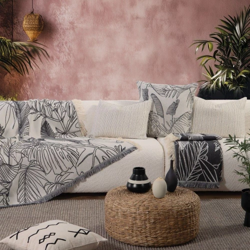 Κουβέρτα Καναπέ Grow Deco Ecru-Black Nef-Nef Homeware 130X170 100% Βαμβάκι