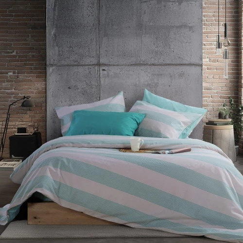 Σεντόνια Casual Stripe (Σετ 4τμχ) Petrol Nef-Nef Homeware Υπέρδιπλo 240x270cm 100% Βαμβάκι