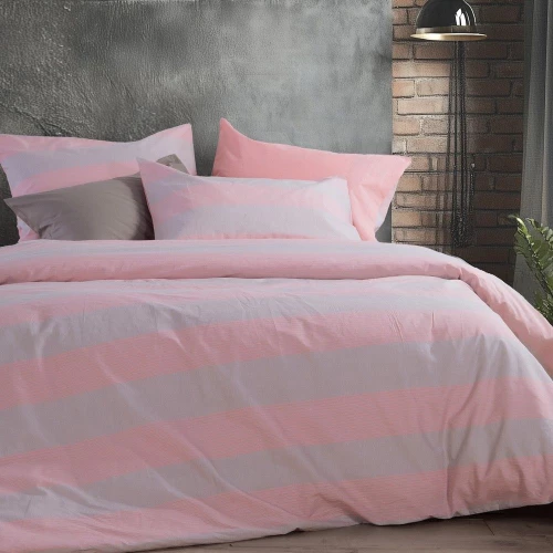 Σεντόνια Casual Stripe Με Λάστιχο (Σετ 4τμχ) Peach Nef-Nef Homeware Υπέρδιπλo 160x235cm 100% Βαμβάκι