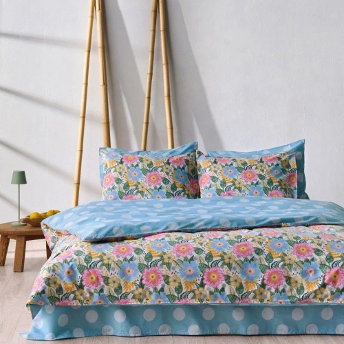 Σεντόνια Agnes (Σετ 3τμχ) Blue-Pink Kentia Μονό 160x270cm 100% Βαμβάκι