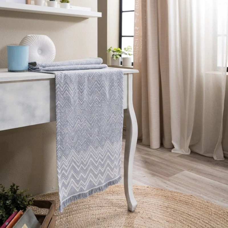 Τραβέρσα Piacenza 05 Blue Teoran 45X180 Βαμβάκι-Πολυέστερ