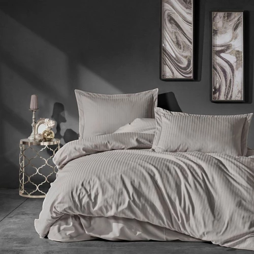 Παπλωματοθήκη Stripe Με Σεντόνι (Σετ 4τμχ) Beige L'essentiel Maison Διπλό 200x220cm 100% Βαμβακοσατέν