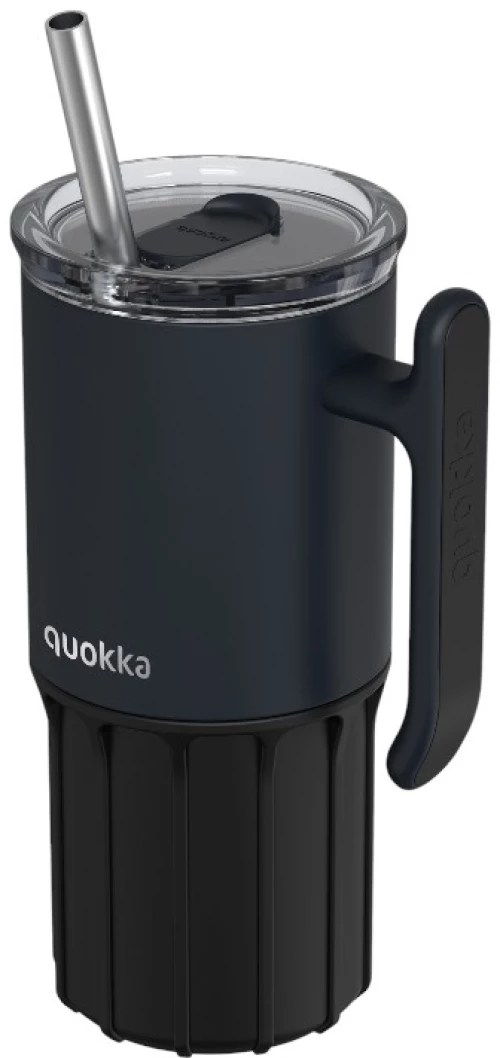 Quokka Umi - Stainless Steel Thermal Mug 720 ml with Straw and Silicone Base (Black)