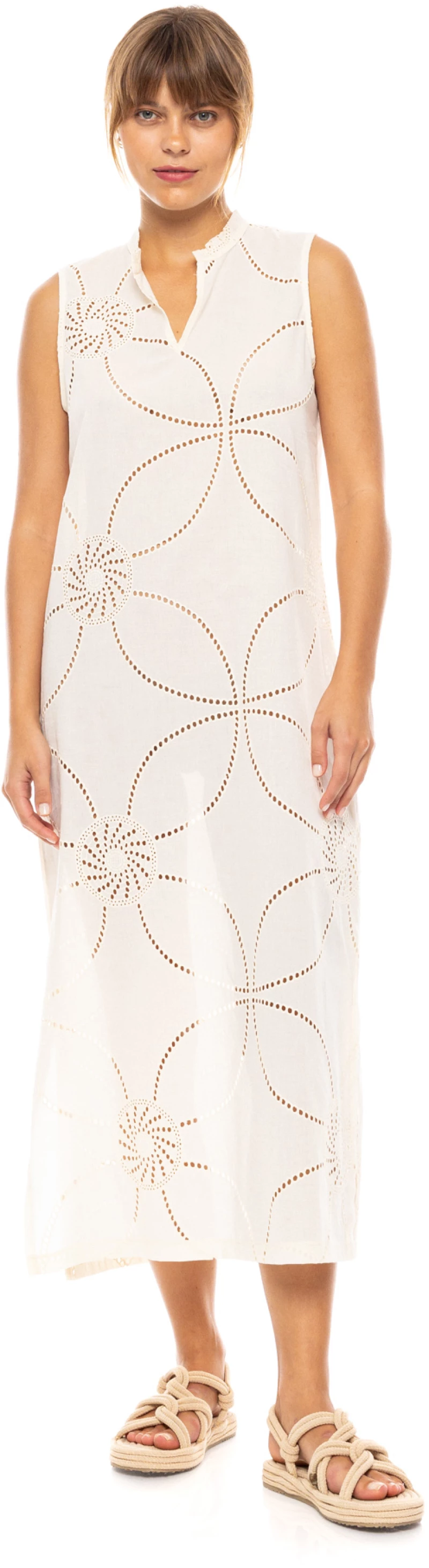 Γυναικείο Beachdress Pink Label -  Λευκό - Midi Φόρεμα - Regular Fit - Cotton