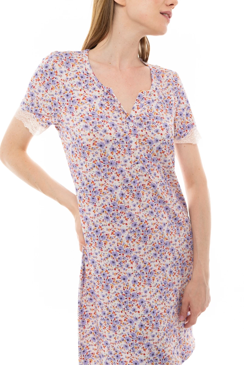 Γυναικείο Νυχτικό Pink Label - Εμπριμέ Print - Κοντό Μανίκι - Viscose