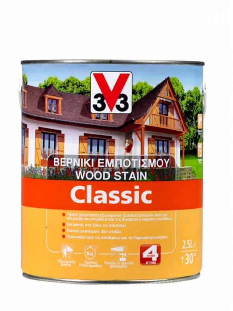 V33 Βερνίκι Εμποτισμού Διαλύτου Wood Stain Classic Δρυς ανοιχτή 750ml