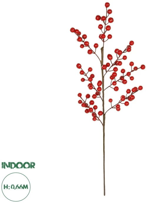 GloboStar® Artificial Garden RED BERRIES FRUIT BRANCH 21441 Τεχνητό Διακοσμητικό Κλαδί Κόκκινο Γκί Y66cm