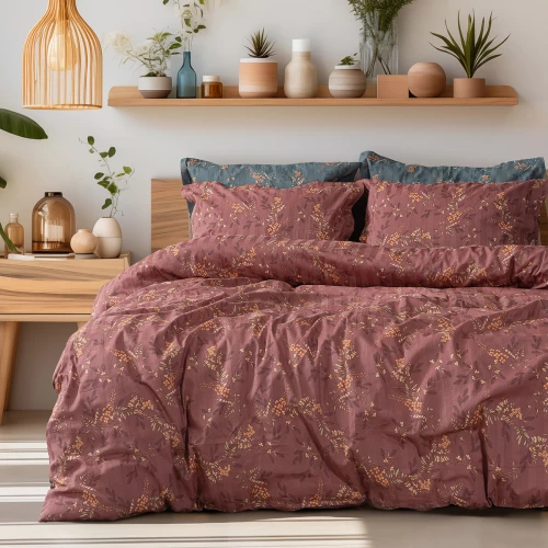 Beauty Home Σετ σεντόνια υπέρδιπλα με λάστιχο Art 12210 Indra 100% Βαμβακοσατέν 300tc 170x200+30 Σάπιο μήλο