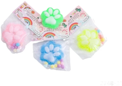 Antistress Pinch Squishy Taba Πατούσα με Pon Pon 7x6cm mini (Τυχαίο Χρώμα)