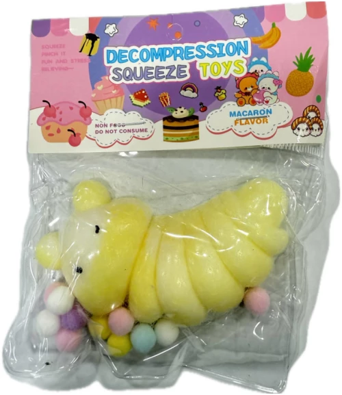 Antistress Pinch Family Squishy Taba Κάμπια με Pon Pon Κίτρινη