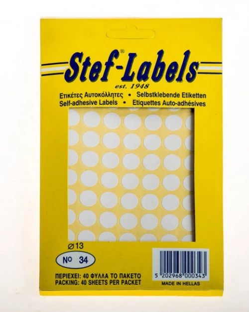 Ετικέτες Αυτοκόλλητες Λευκές Stef Label Στρογγύλες 4φύλλων  n34 Stf34 11.5mm