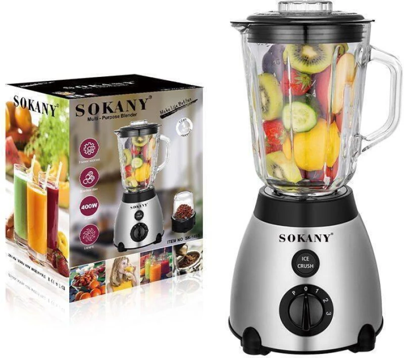 Sokany Μπλέντερ Inox με Γυάλινη Κανάτα 1.5lt 400W SK-149S