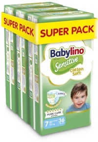 BABYLINO Sensitive Cotton Soft Πάνες Παιδικές Nο7 15kg+ (36x3) 108 Τεμάχια