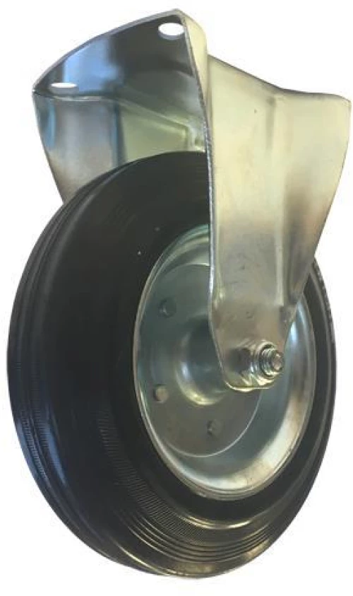 Ρόδα μαύρη σταθερή 200x50mm, ύψος 225mm, αντοχή 185Kg, διαστάσεις πλάκας 135x65mm / 638200