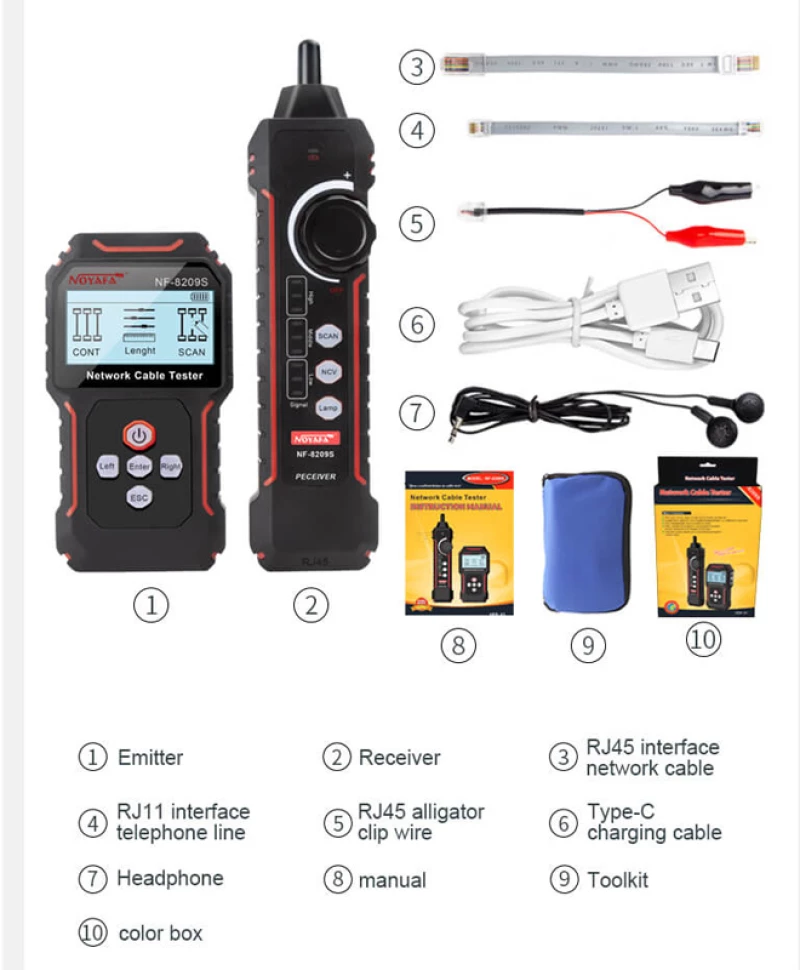 NOYAFA tester καλωδίων δικτύου NF-8209S για RJ45 PoE