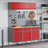 vidaXL σετ πάγκου εργασίας 8 τεμαχίων σε κόκκινο χάλυβα