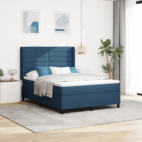 vidaXL Κρεβάτι Box Spring με Στρώμα & LED Μπλε 140x200 εκ Υφάσμα