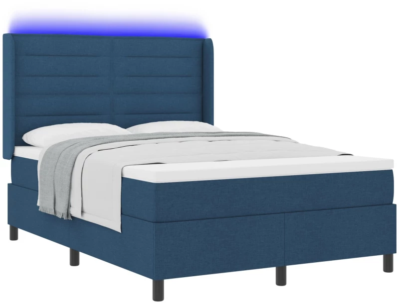 vidaXL Κρεβάτι Box Spring με Στρώμα & LED Μπλε 140x200 εκ Υφάσμα