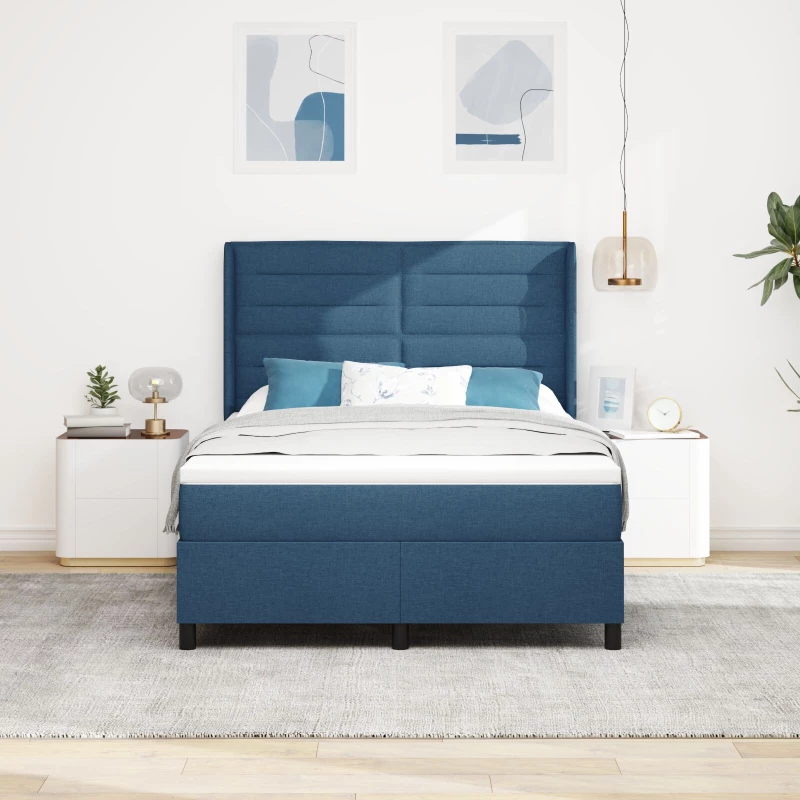 vidaXL Κρεβάτι Box Spring με Στρώμα & LED Μπλε 140x200 εκ Υφάσμα