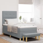 Κρεβάτι Box Spring με Στρώμα & Πάγκο vidaXL Γκρι Ανοιχτό 100x200 εκ. Ύφασμα
