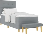 Κρεβάτι Box Spring με Στρώμα & Πάγκο vidaXL Γκρι Ανοιχτό 100x200 εκ. Ύφασμα